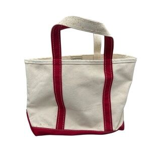 L.L.Bean Boat and Tote Small / Mini Canvas Bag Red Trim Made in USA 18” VTG